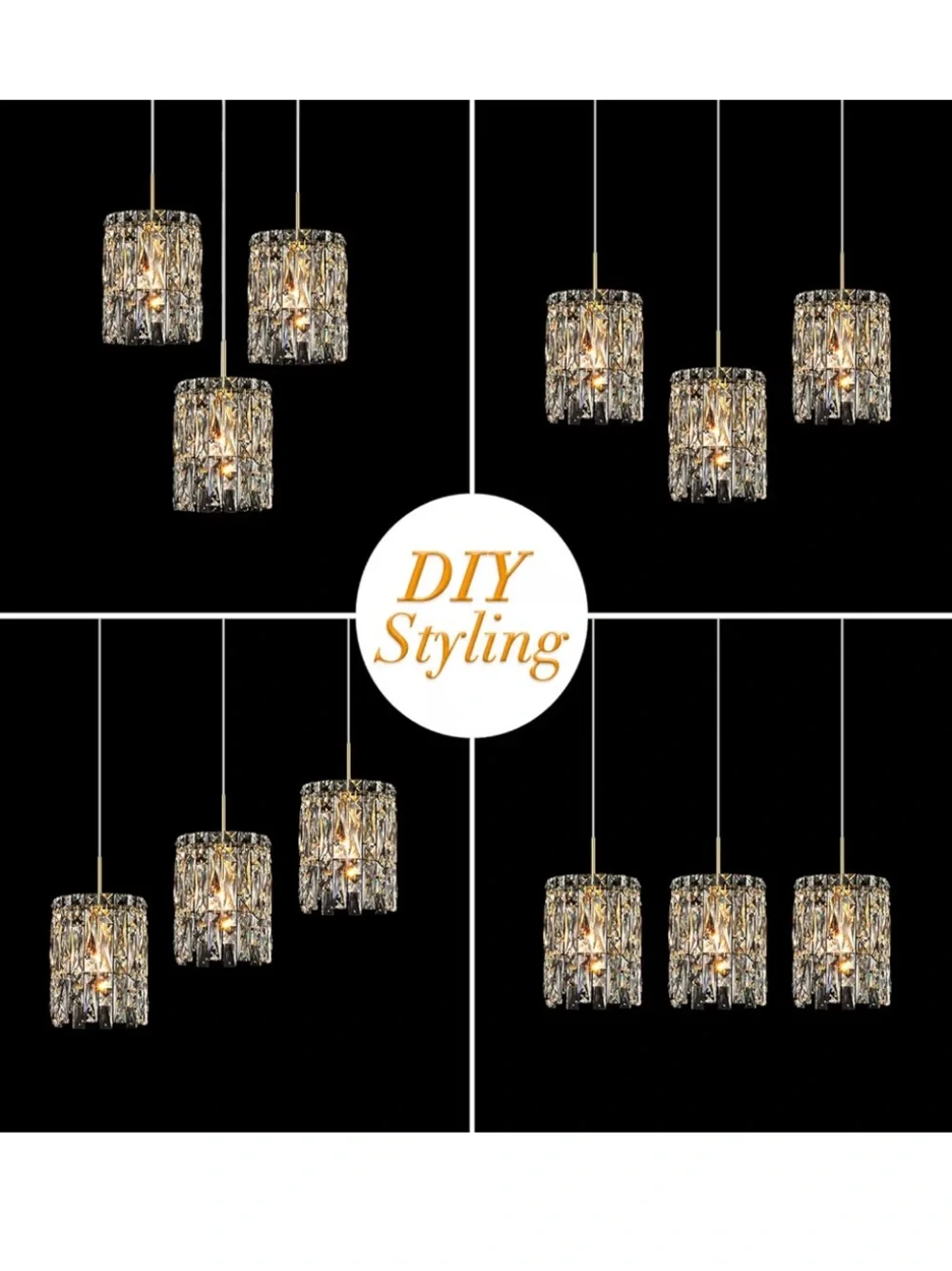 NIB Modern K9 Gold Crystal Pendant Lights Fixtures Kitchen Island Set of 3